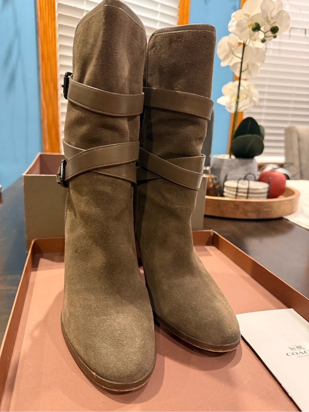 Coach Alexandra Suede MAT-Calf Strap Buckle Boots Style A8780 Size 8.5M